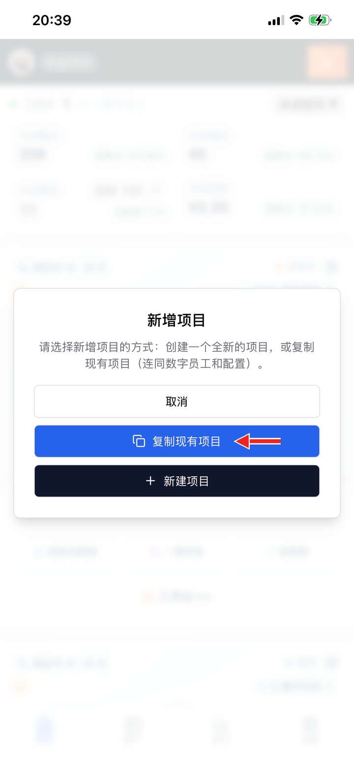新增项目：复制现有项目 / 新建项目